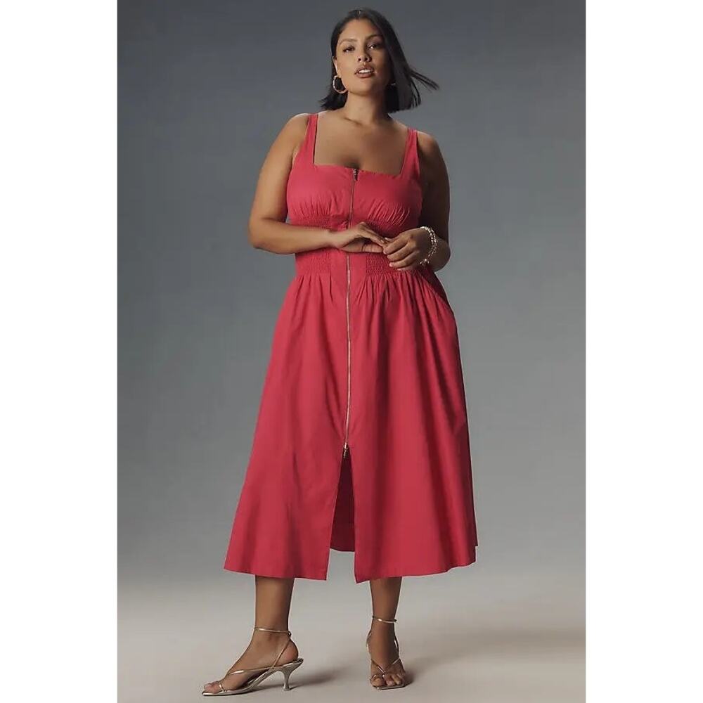 NWT ANTHROPOLOGIE Tommie Sleeveless Scoop-Neck Smocked Front-Zip Shirt Dress 3X